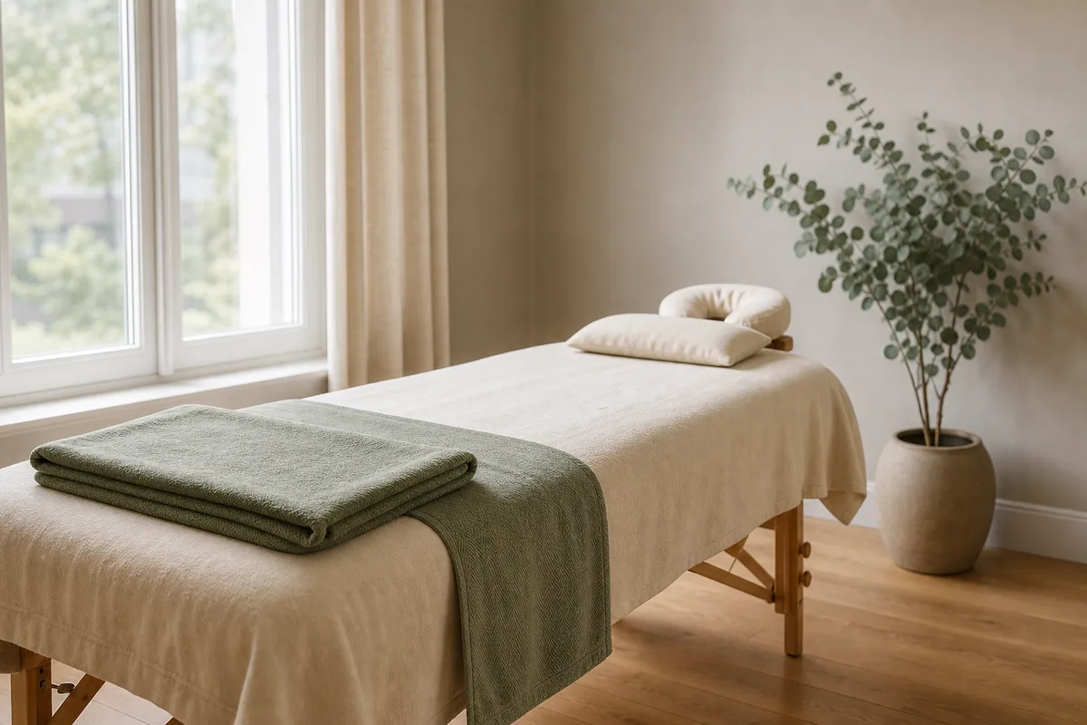 Salle de soins vide d’un cabinet de réflexologie plantaire